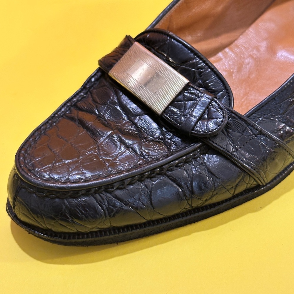 Polo by Ralph Lauren Women Black Crocodile-Embossed Loafers - Picture 5 of 15